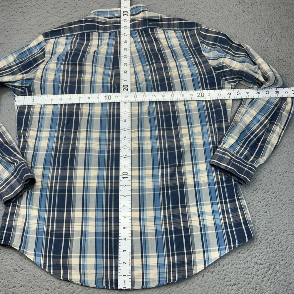 Ralph Lauren Button Down Mens Large Blue Plaid Custom Fit Long Sleeve Pony Logo